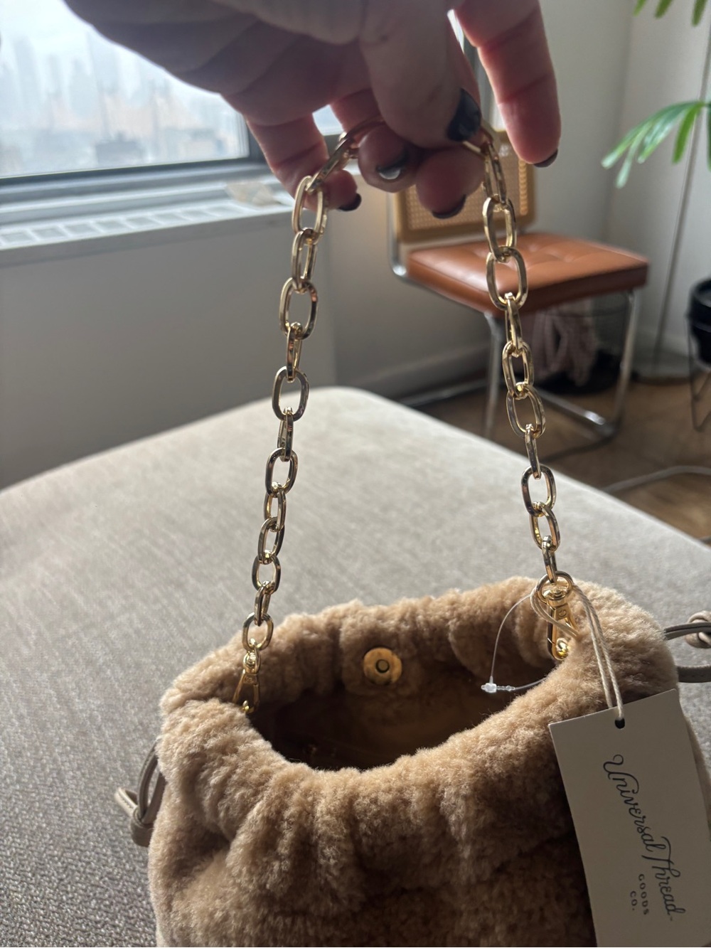 Universal Thread Tan Faux-Shearling Drawstring Mini Bag - Picture 8 of 11